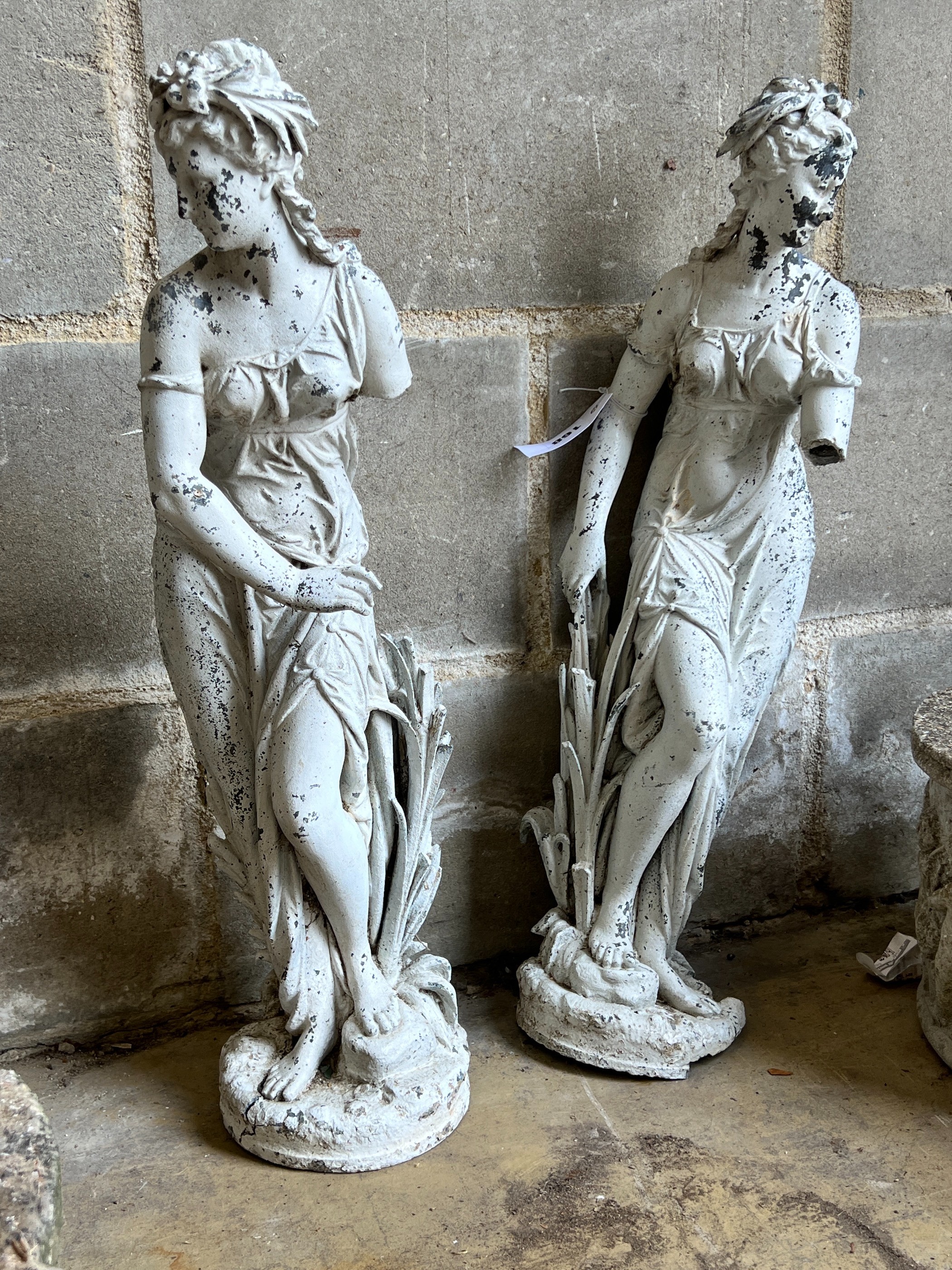 Two painted metal garden figural ornaments, larger height 61cm